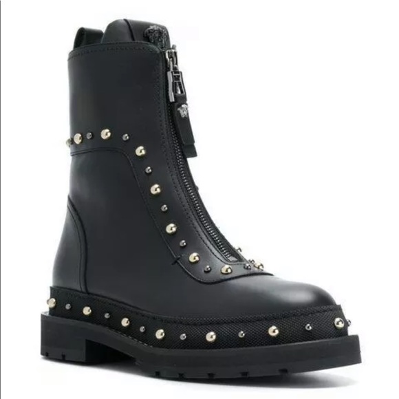 Versace Shoes - Versace Boots Combat Platform Zipper Studded